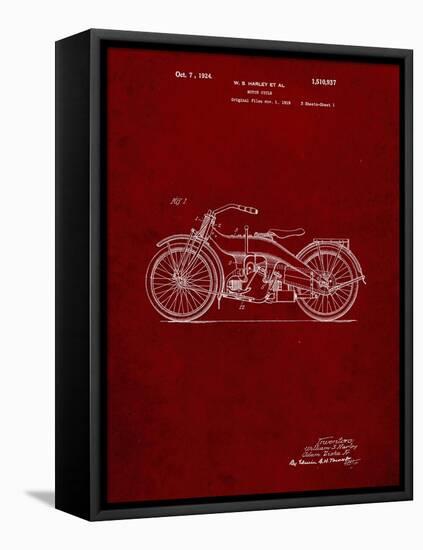 PP194- Burgundy Harley Davidson Motorcycle 1919 Patent Poster-Cole Borders-Framed Stretched Canvas