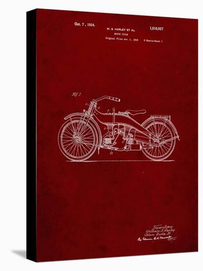 PP194- Burgundy Harley Davidson Motorcycle 1919 Patent Poster-Cole Borders-Stretched Canvas