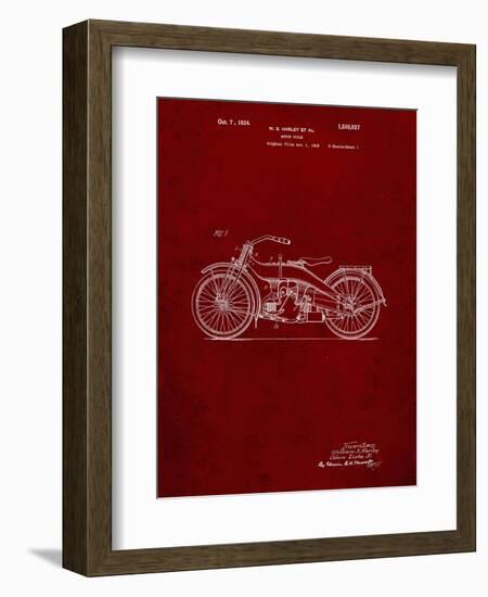 PP194- Burgundy Harley Davidson Motorcycle 1919 Patent Poster-Cole Borders-Framed Giclee Print