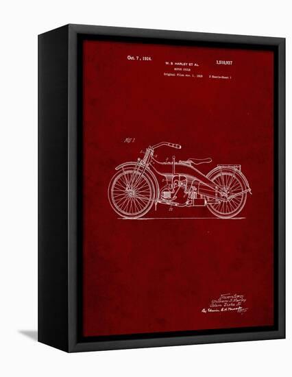PP194- Burgundy Harley Davidson Motorcycle 1919 Patent Poster-Cole Borders-Framed Stretched Canvas