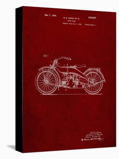 PP194- Burgundy Harley Davidson Motorcycle 1919 Patent Poster-Cole Borders-Stretched Canvas