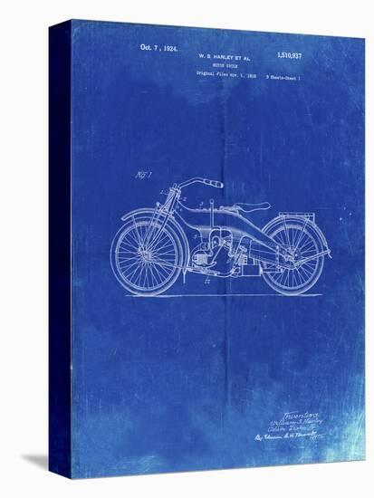 PP194- Faded Blueprint Harley Davidson Motorcycle 1919 Patent Poster-Cole Borders-Stretched Canvas