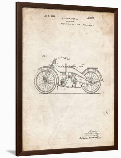 PP194- Vintage Parchment Harley Davidson Motorcycle 1919 Patent Poster-Cole Borders-Framed Premium Giclee Print