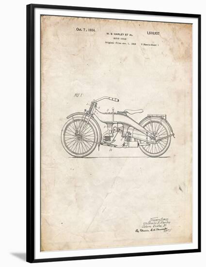 PP194- Vintage Parchment Harley Davidson Motorcycle 1919 Patent Poster-Cole Borders-Framed Premium Giclee Print