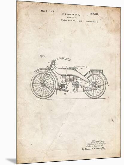 PP194- Vintage Parchment Harley Davidson Motorcycle 1919 Patent Poster-Cole Borders-Mounted Premium Giclee Print
