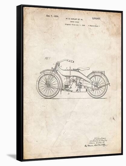 PP194- Vintage Parchment Harley Davidson Motorcycle 1919 Patent Poster-Cole Borders-Framed Stretched Canvas