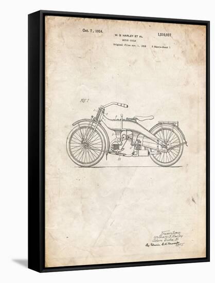 PP194- Vintage Parchment Harley Davidson Motorcycle 1919 Patent Poster-Cole Borders-Framed Stretched Canvas