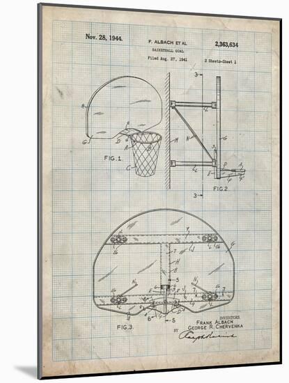 PP196-Antique Grid Parchment Albach Basketball Goal Patent Poster-Cole Borders-Mounted Giclee Print