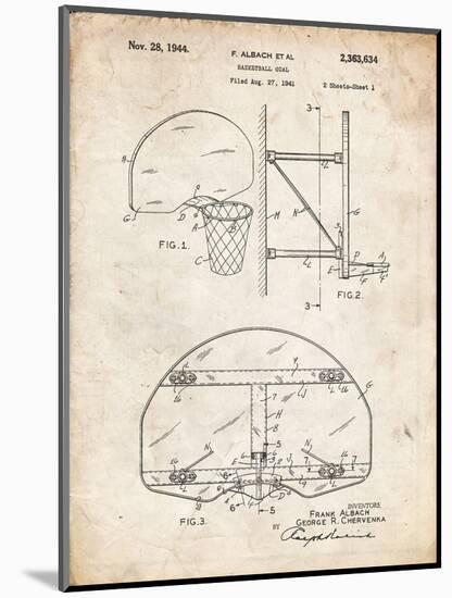 PP196- Vintage Parchment Albach Basketball Goal Patent Poster-Cole Borders-Mounted Premium Giclee Print