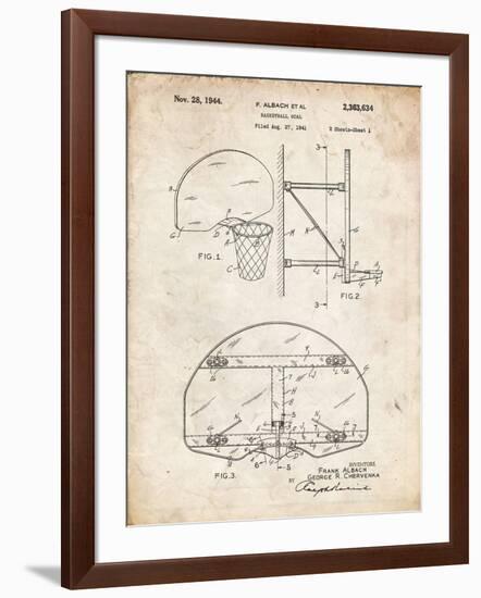 PP196- Vintage Parchment Albach Basketball Goal Patent Poster-Cole Borders-Framed Giclee Print