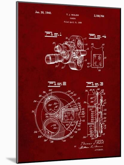 PP198- Burgundy Bell and Howell Color Filter Camera Patent Poster-Cole Borders-Mounted Giclee Print