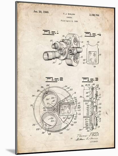 PP198- Vintage Parchment Bell and Howell Color Filter Camera Patent Poster-Cole Borders-Mounted Giclee Print