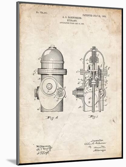 PP210-Vintage Parchment Fire Hydrant 1903 Patent Poster-Cole Borders-Mounted Giclee Print