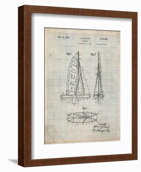 PP216-Antique Grid Parchment Schlumpf Sailboat Patent Poster-Cole Borders-Framed Giclee Print