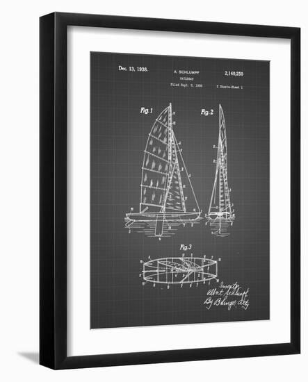 PP216-Black Grid Schlumpf Sailboat Patent Poster-Cole Borders-Framed Giclee Print