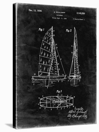 PP216-Black Grunge Schlumpf Sailboat Patent Poster-Cole Borders-Stretched Canvas