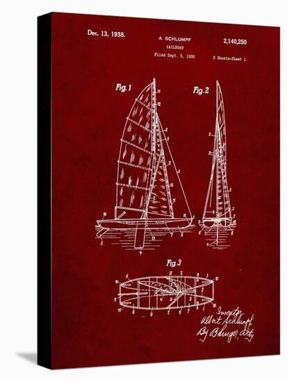 PP216-Burgundy Schlumpf Sailboat Patent Poster-Cole Borders-Stretched Canvas