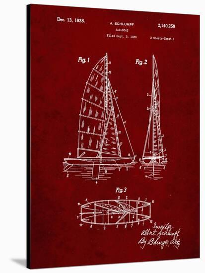 PP216-Burgundy Schlumpf Sailboat Patent Poster-Cole Borders-Stretched Canvas