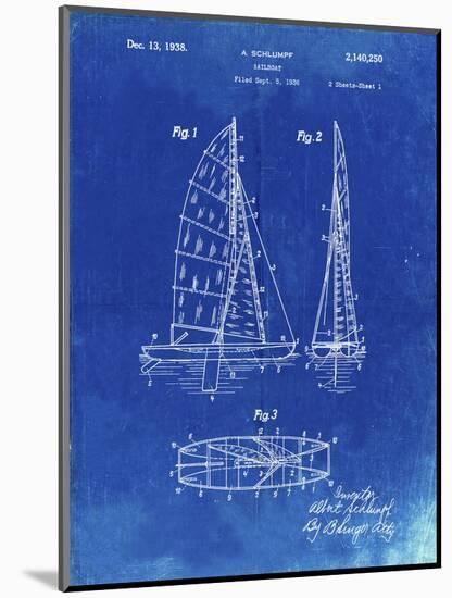 PP216-Faded Blueprint Schlumpf Sailboat Patent Poster-Cole Borders-Mounted Giclee Print