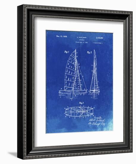 PP216-Faded Blueprint Schlumpf Sailboat Patent Poster-Cole Borders-Framed Giclee Print