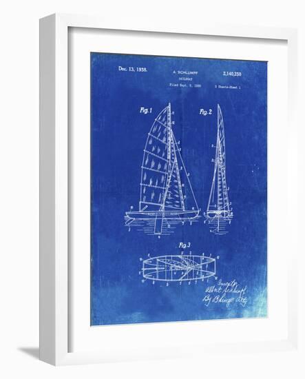 PP216-Faded Blueprint Schlumpf Sailboat Patent Poster-Cole Borders-Framed Giclee Print