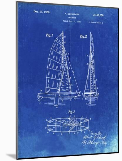 PP216-Faded Blueprint Schlumpf Sailboat Patent Poster-Cole Borders-Mounted Giclee Print