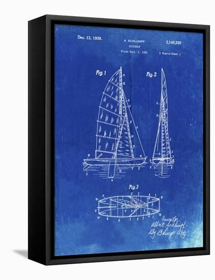 PP216-Faded Blueprint Schlumpf Sailboat Patent Poster-Cole Borders-Framed Stretched Canvas