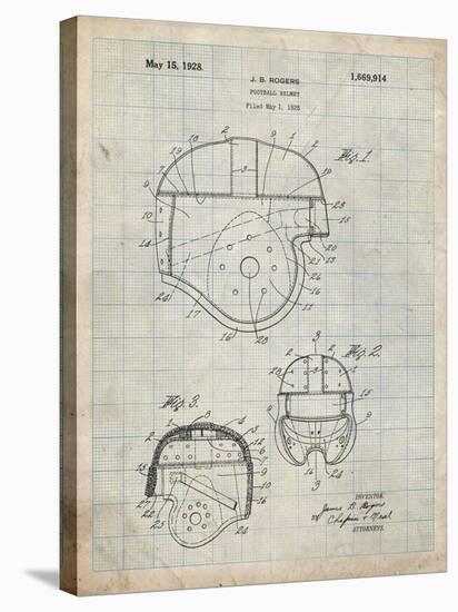 PP218-Antique Grid Parchment Football Helmet 1925 Patent Poster-Cole Borders-Stretched Canvas