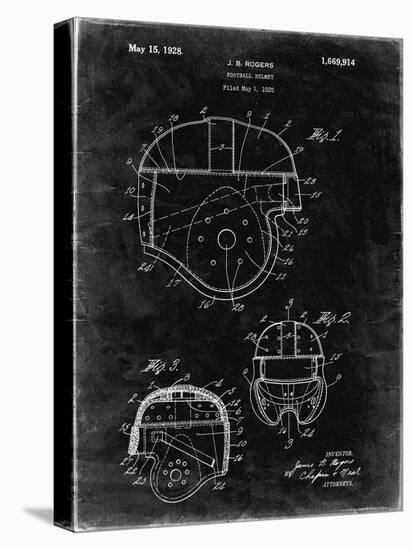 PP218-Black Grunge Football Helmet 1925 Patent Poster-Cole Borders-Stretched Canvas