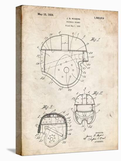 PP218-Vintage Parchment Football Helmet 1925 Patent Poster-Cole Borders-Stretched Canvas