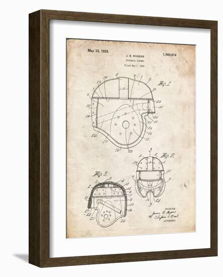 PP218-Vintage Parchment Football Helmet 1925 Patent Poster-Cole Borders-Framed Giclee Print