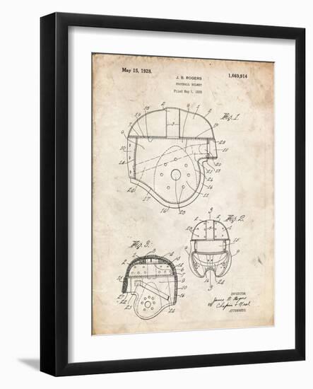 PP218-Vintage Parchment Football Helmet 1925 Patent Poster-Cole Borders-Framed Giclee Print