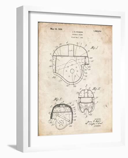 PP218-Vintage Parchment Football Helmet 1925 Patent Poster-Cole Borders-Framed Giclee Print