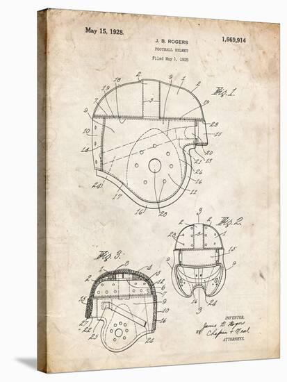 PP218-Vintage Parchment Football Helmet 1925 Patent Poster-Cole Borders-Stretched Canvas