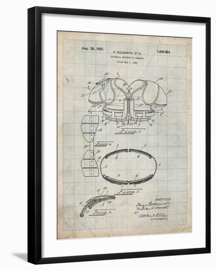 PP219-Antique Grid Parchment Football Shoulder Pads 1925 Patent Poster-Cole Borders-Framed Giclee Print