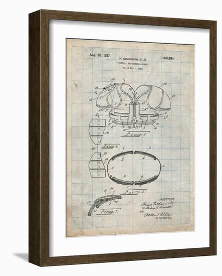 PP219-Antique Grid Parchment Football Shoulder Pads 1925 Patent Poster-Cole Borders-Framed Giclee Print