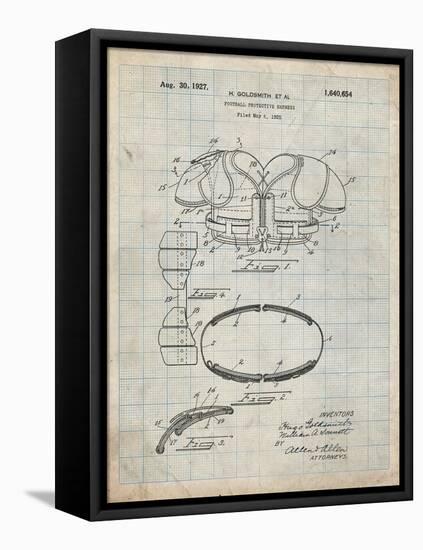 PP219-Antique Grid Parchment Football Shoulder Pads 1925 Patent Poster-Cole Borders-Framed Stretched Canvas