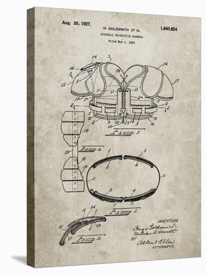 PP219-Sandstone Football Shoulder Pads 1925 Patent Poster-Cole Borders-Stretched Canvas