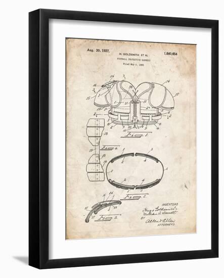 PP219-Vintage Parchment Football Shoulder Pads 1925 Patent Poster-Cole Borders-Framed Giclee Print