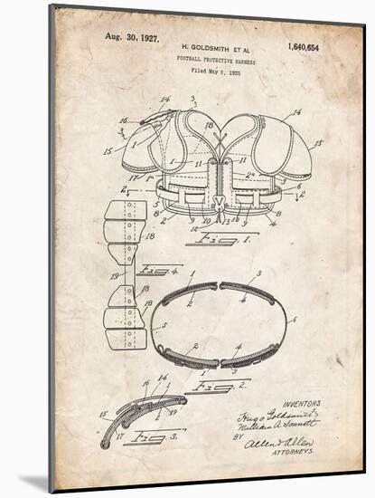 PP219-Vintage Parchment Football Shoulder Pads 1925 Patent Poster-Cole Borders-Mounted Giclee Print