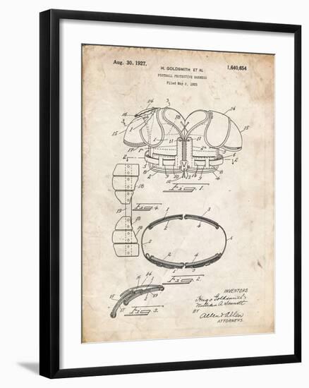 PP219-Vintage Parchment Football Shoulder Pads 1925 Patent Poster-Cole Borders-Framed Giclee Print
