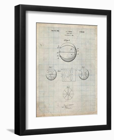 PP222-Antique Grid Parchment Basketball 1929 Game Ball Patent Poster-Cole Borders-Framed Giclee Print