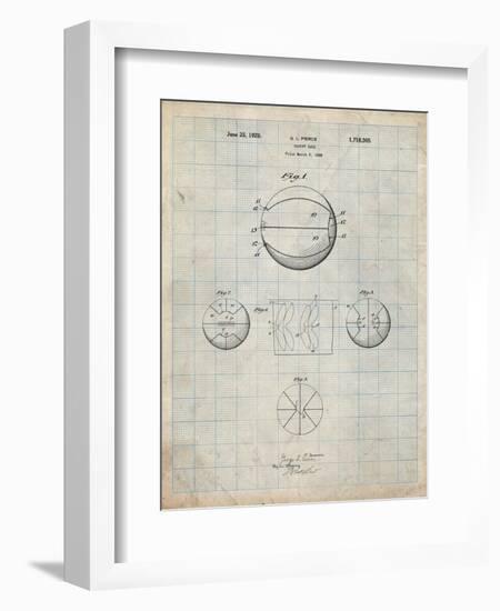 PP222-Antique Grid Parchment Basketball 1929 Game Ball Patent Poster-Cole Borders-Framed Giclee Print