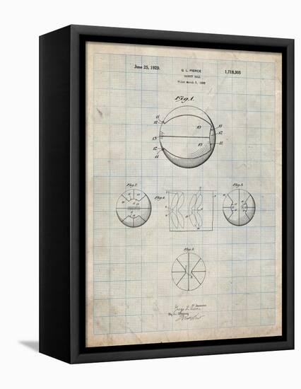 PP222-Antique Grid Parchment Basketball 1929 Game Ball Patent Poster-Cole Borders-Framed Stretched Canvas