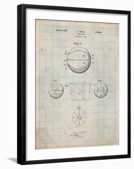 PP222-Antique Grid Parchment Basketball 1929 Game Ball Patent Poster-Cole Borders-Framed Giclee Print