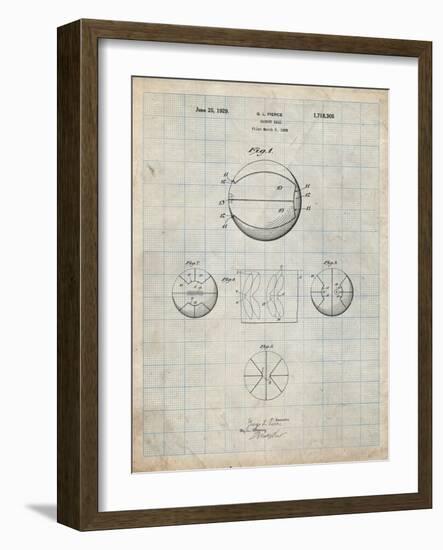 PP222-Antique Grid Parchment Basketball 1929 Game Ball Patent Poster-Cole Borders-Framed Giclee Print