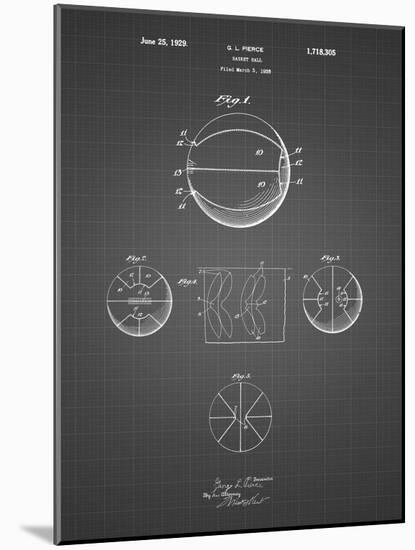 PP222-Black Grid Basketball 1929 Game Ball Patent Poster-Cole Borders-Mounted Giclee Print