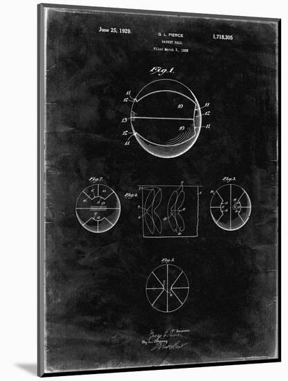 PP222-Black Grunge Basketball 1929 Game Ball Patent Poster-Cole Borders-Mounted Giclee Print