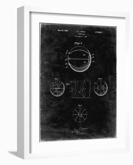 PP222-Black Grunge Basketball 1929 Game Ball Patent Poster-Cole Borders-Framed Giclee Print