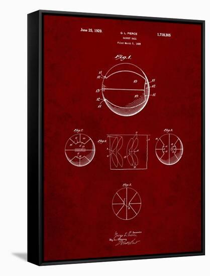 PP222-Burgundy Basketball 1929 Game Ball Patent Poster-Cole Borders-Framed Stretched Canvas